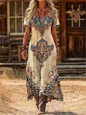 Printed A-Line Dress - Elegant for Parties and Casual Wear, Suitable